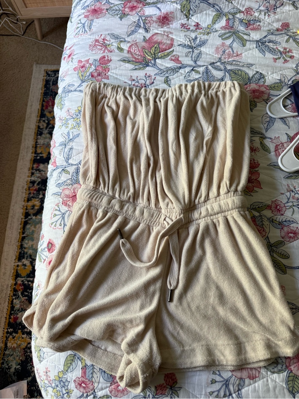 Strapless Drawstring Romper in Cream